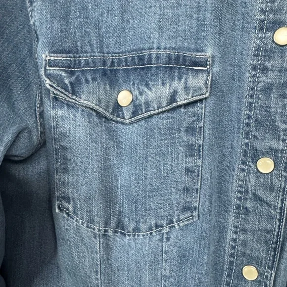 ASOS Blue Denim Long Sleeve Snap Front Mini Shirt Dress 8 - Picture 5 of 7